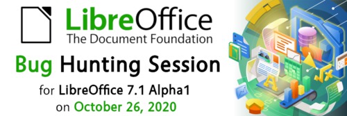 Logo akce Bug Hunting Session LibreOffice 7.1 Alpha 1