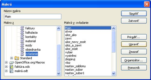 Upraviť makro Main