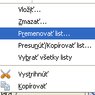 Kontextová ponuka pre premenovanie listov