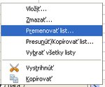 Kontextová ponuka pre premenovanie listov