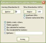 Okno „Nastavenie rozostupu a šírky znakov“