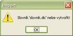 Oznam o tom, že sa nepodarilo vytvoriť slovník
