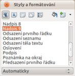 Aktivní okno Styly a formátování