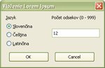 Možnosti pracovného okna Vloženie Lorem Ipsum