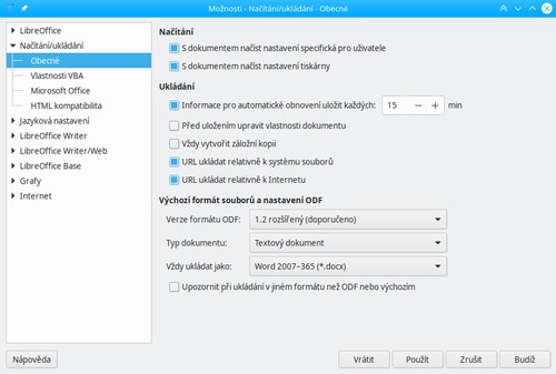 Nastavení výchozího formátu LibreOffice